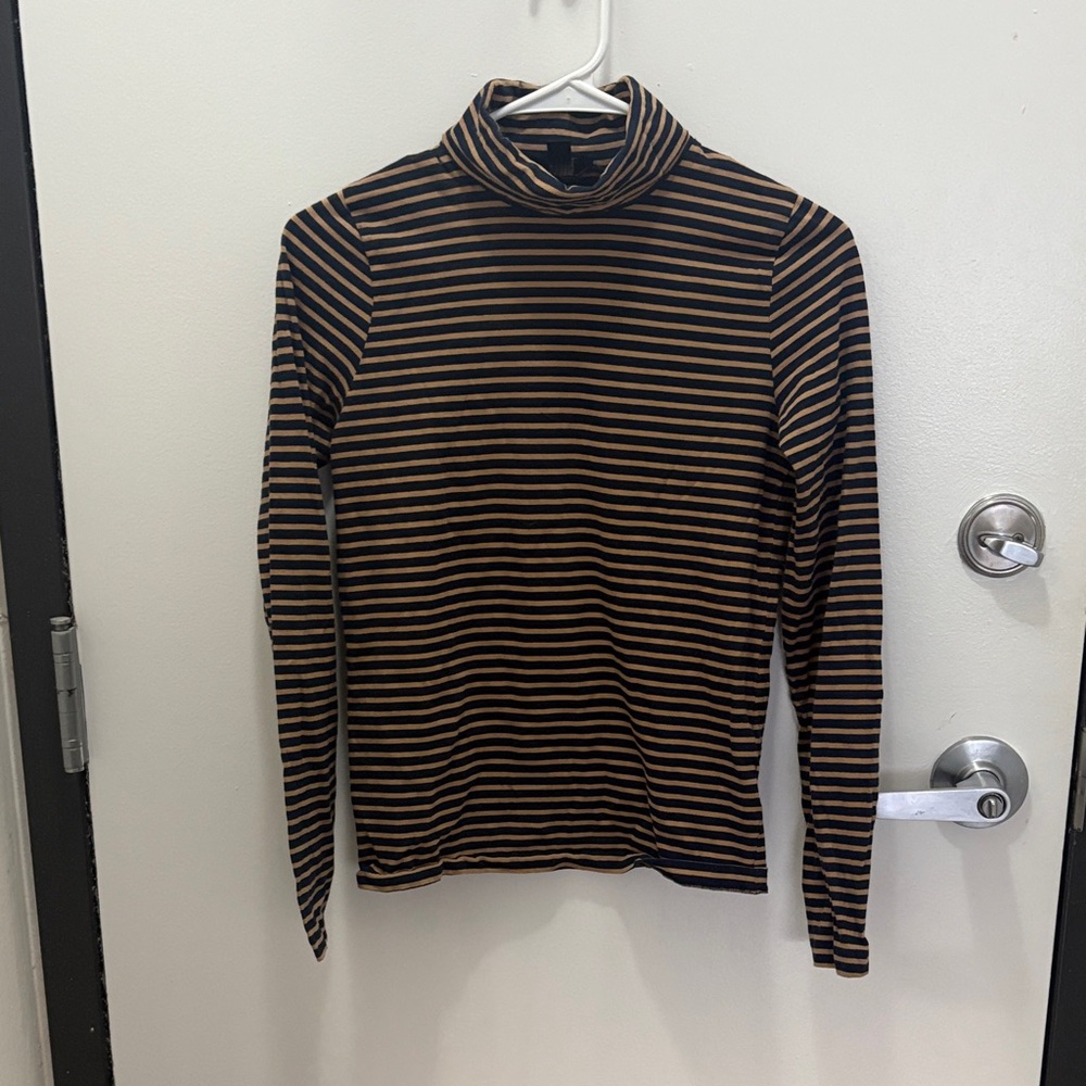 J. Crew Navy and Tan Striped Long Sleeve Top
